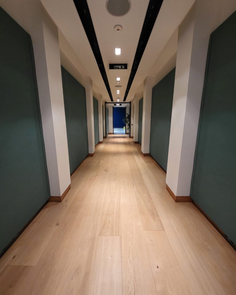 J1460 Sage felt installed by Fabrifix as a wall covering.